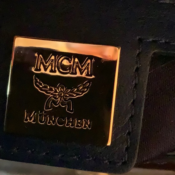 MCM Chocolate Embossed Clutch with Gold Chain - Picture 14 of 17